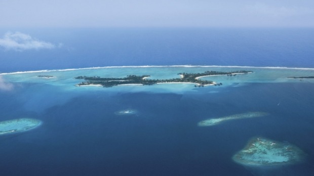 Reethi Rah as viewed from the air above the Maldives' North Male Atoll.