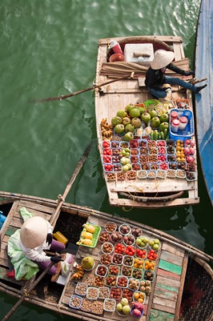 Fruit sellers at Vietnam's Halong Bay.