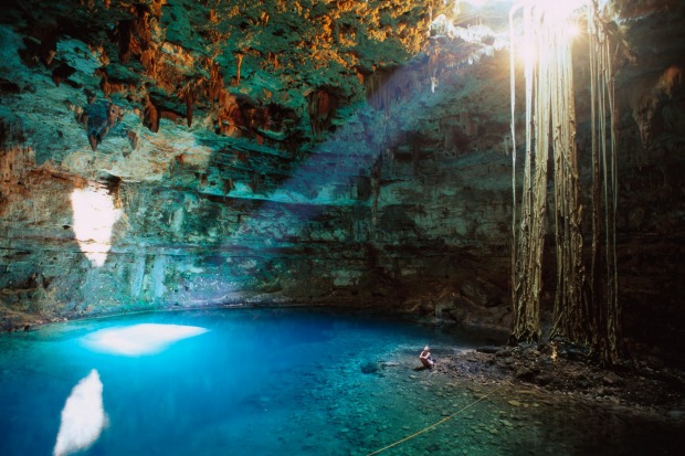 The underground swim: Picture yourself deep in the earth, looking up at the distant sky above you as you float on your ...
