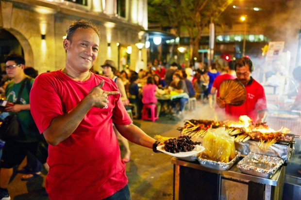 Satays on Boon Tat Street, Singapore.