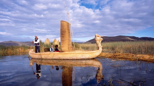 Reed boat, Lake Titicaca, Peru.