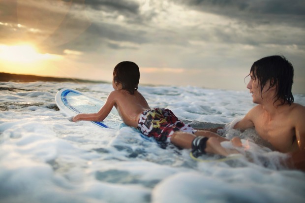 Surf at sunset in Bali.