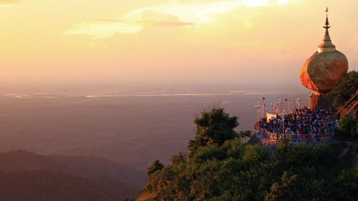 Kyaiktiyo Pagoda also called the Golden Rock in Myanmar.