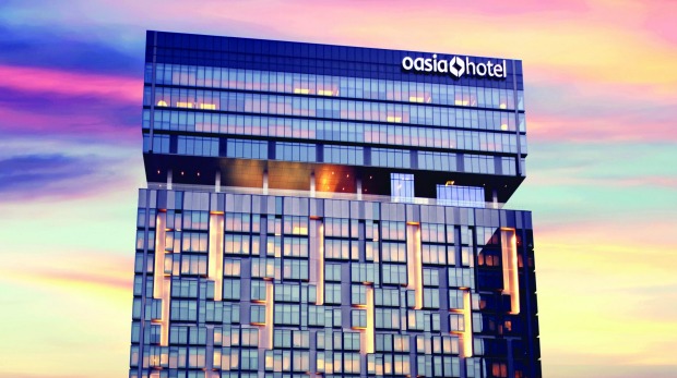The exterior of the Oasia Hotel, Singapore