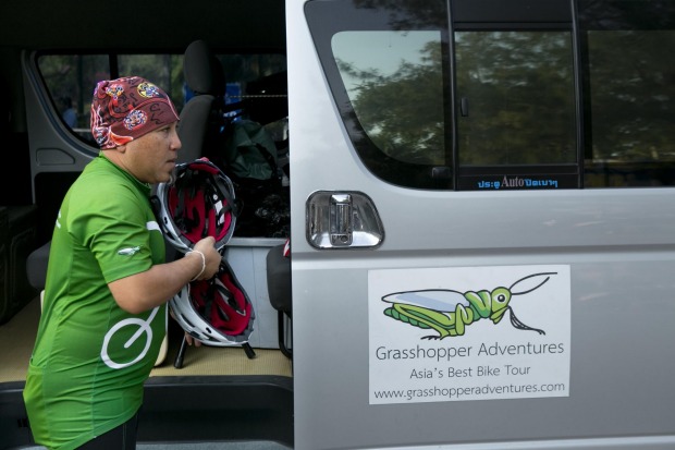 A support van carries our equipment, snacks, water and weary cyclists.