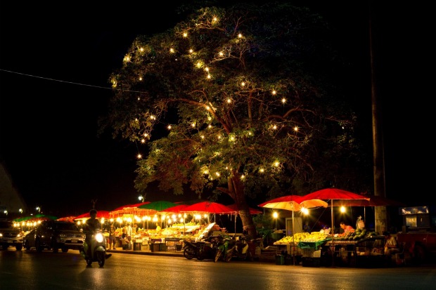 Visiting a night market in Surat Thani. An ideal place for a late snack.