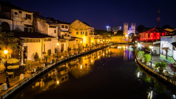 The Malacca River at night.