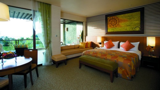 Premier rooms in the Ocean Wing at Shangri-La's Rasa Ria Resort & Spa are huge and tastefully decorated.