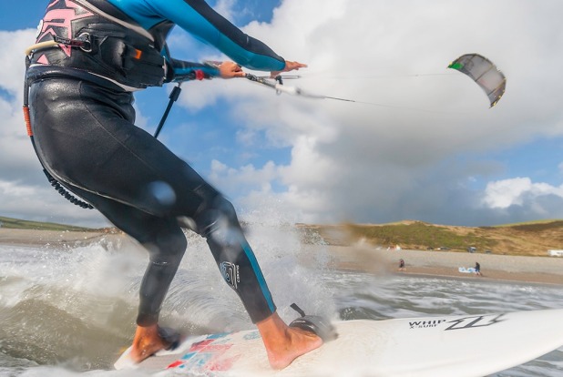 Kitesurfing in Newgale, Pembrokeshire, Wales.