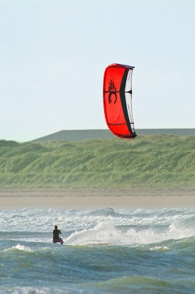 Kite surfing at Rhosneigr in Anglesey, North Wales.