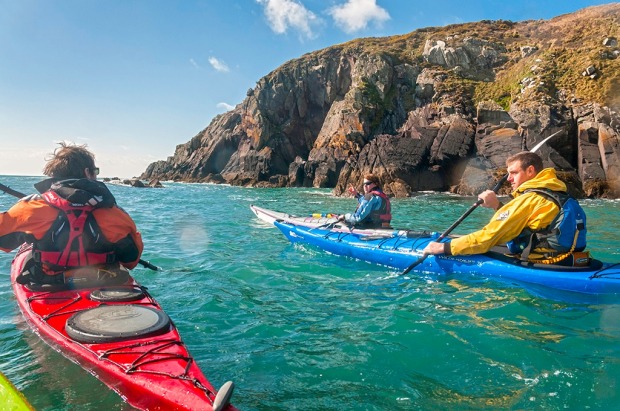 Sea kayaking off the Pembrokeshire coast.