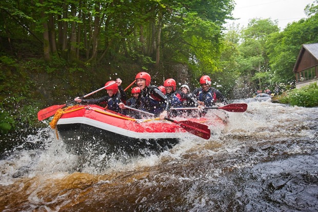 White water rafting on River Tryweryn in Bala, North Wales.