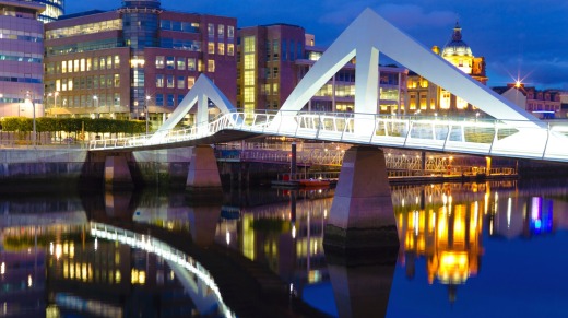 Glasgow's 'Squiggly Bridge' over the River Clyde.