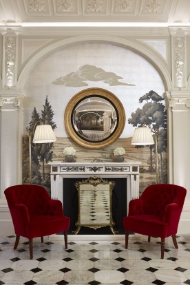 The Goring's refurbished front hall fire place.