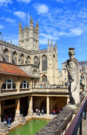 The Roman baths and Bath Abbey.