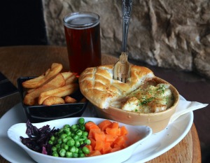 Half steak and Guinness and half cauliflower and cheese is a Farmers Boy Inn speciality.