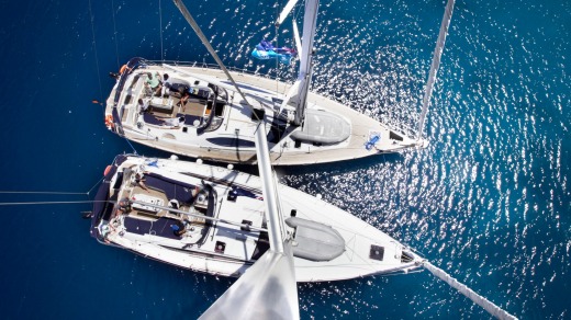 Yachts anchored in the shallows of the Agean Sea off the coast of Turkey.