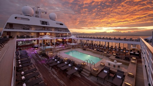 Seabourn Odyssey pool at sunrise.