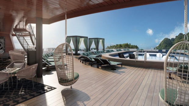 Onboard Pacific Aria and Pacific Eden: The adults-only Oasis comes with hanging chairs and private day beds with sheer ...