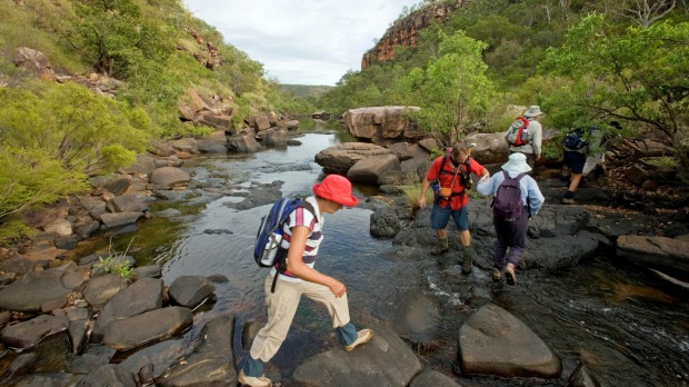 Cruise guests head inland on the Kunmanya Wilderness Walk in the Kimberleys.