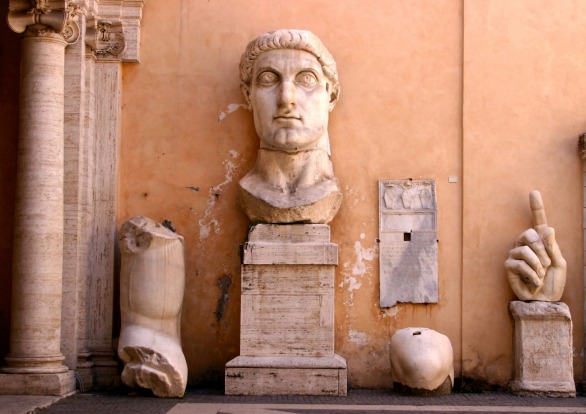 The head, hand and arm from the massive statue of the Emperor Constantine, Capitoline Museum, Rome.