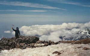 Just below the Jbel Toubkal summit, standing in a cairn fort