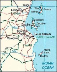 A map of Tanzania showing Mafia Island