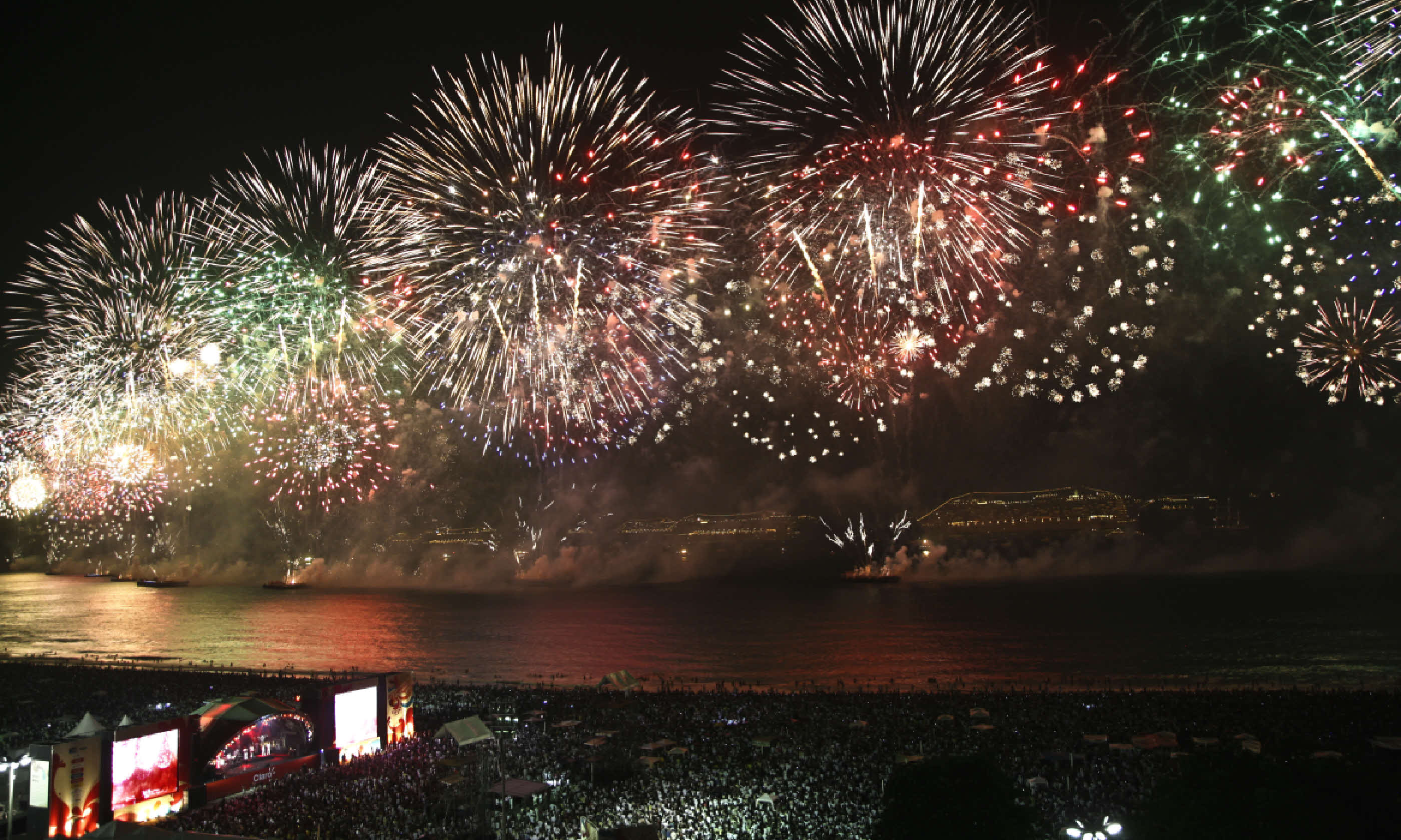 Spectacular fireworks display at Copacabana beach (Shutterstock)