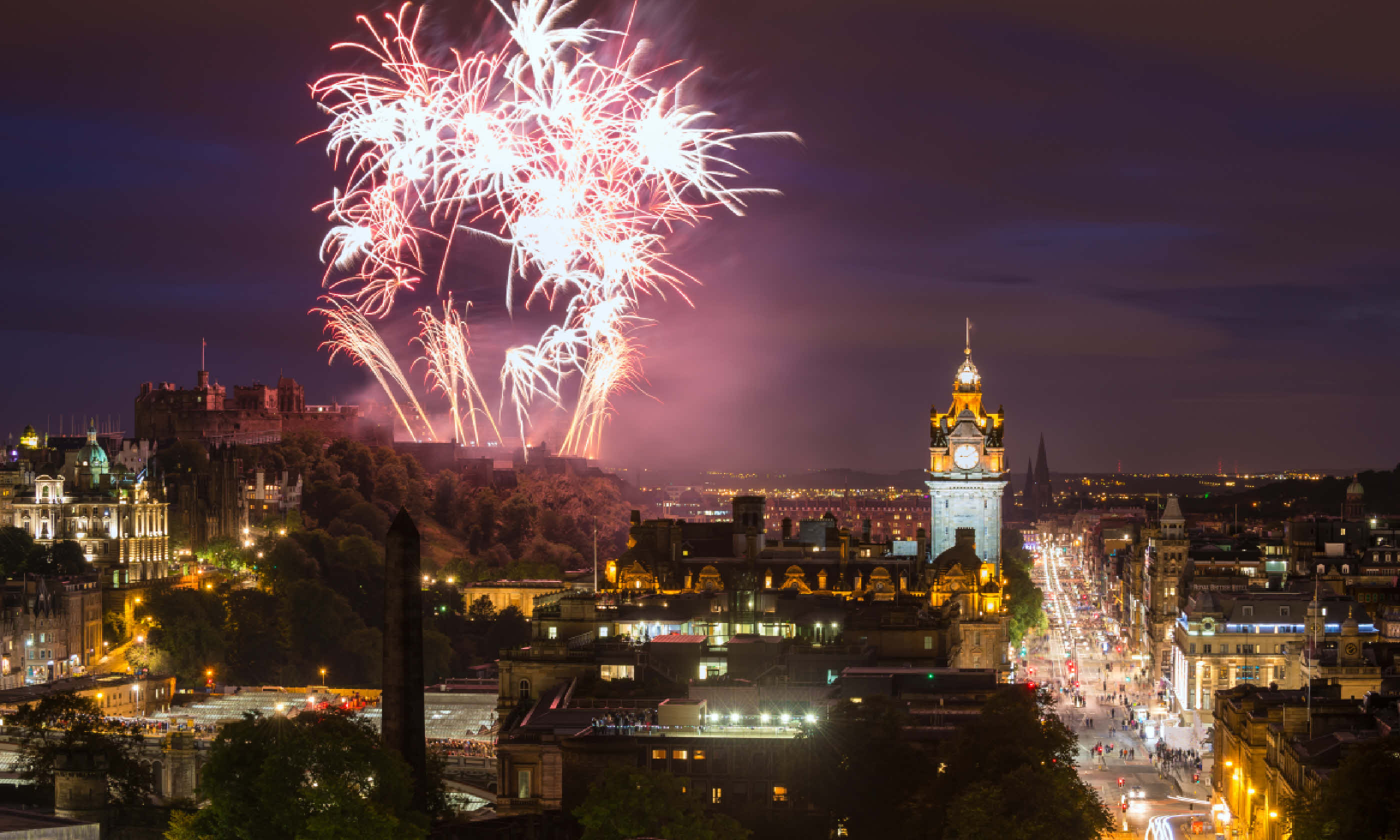 Edinburgh Cityscape with fireworks over The Castle (Shutterstock)