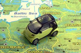 toy car on a map of europe