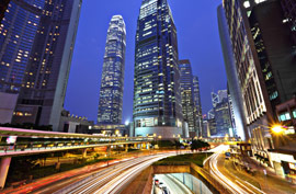 hong kong skyline traffic night
