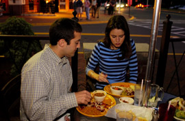 restaurant couple mexican food outdoor dark evening