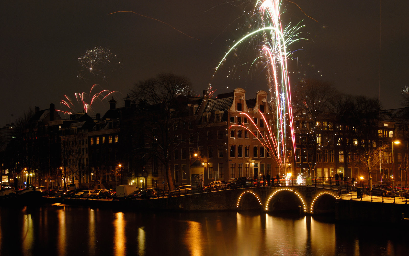 Herengracht and Amstel River, Amsterdam, The Netherlands, New Years celebrations