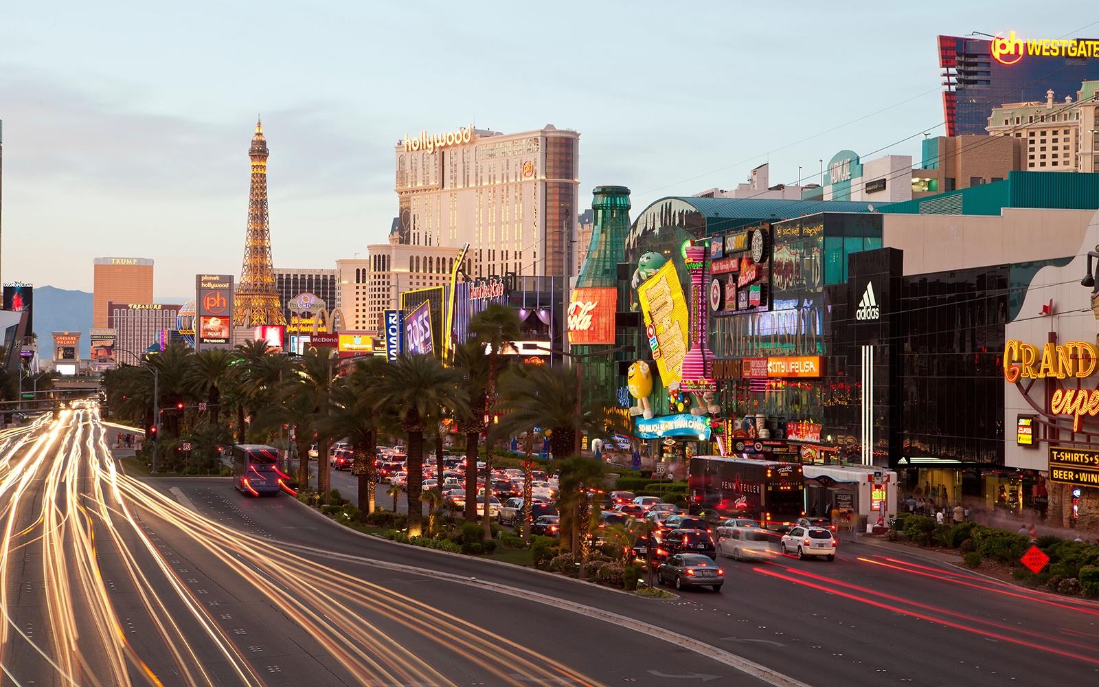 The strip in Las Vegas at dusk