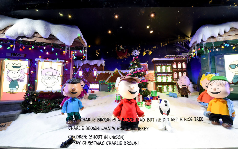 Macyís Herald Square unveils its legendary Christmas windows celebrating the 50th Anniversary of the holiday classic, ìA Charlie Brown Christmasî on Friday, Nov. 20, 2015, in New York.  (Photo by Diane Bondareff/AP Images for Macy's)