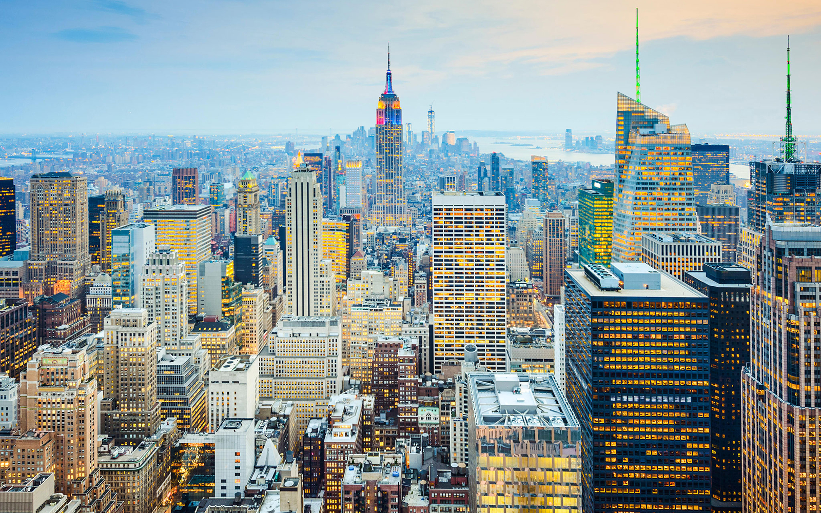 Nighttime Manhattan skyline