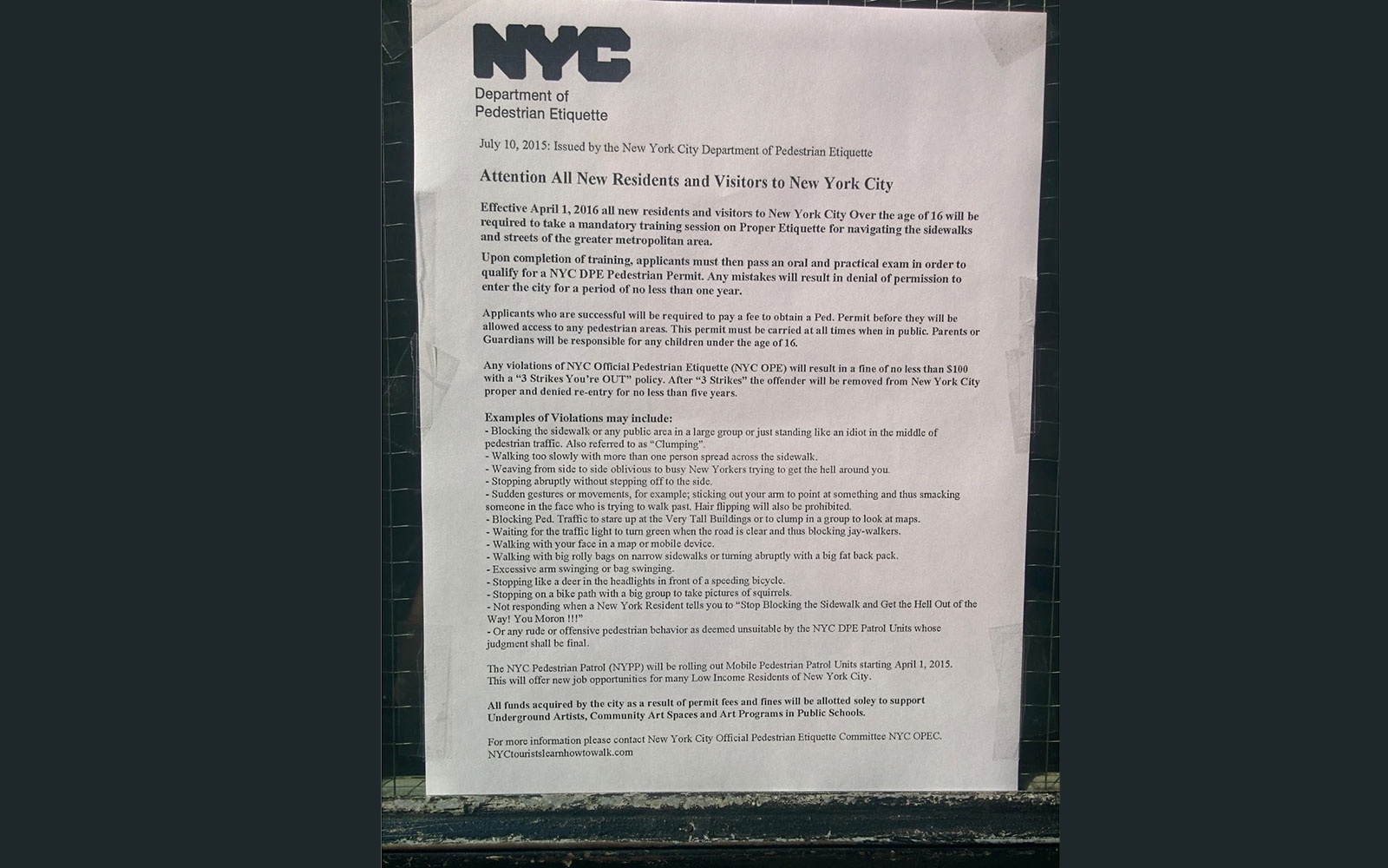 Walking Lessons for Tourists, From NYC’s 'Department of Pedestrian Etiquette'