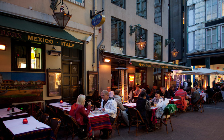 Bar at dusk, Ostergade, Copenhagen, Denmark, Scandinavia