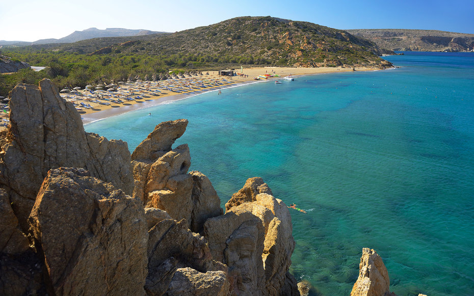 Greece, Crete, Palm Beach, Vai, Aerial view of coastline
